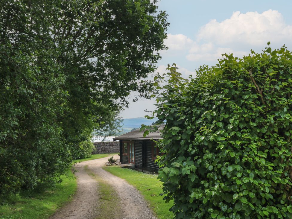A pathway leading to a building surrounded by trees at Shore Lodge in Brodick