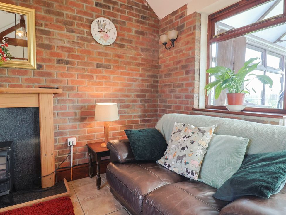 A snug with a sofa and lamp at Daisy Cottage in Whitchurch Canonicorum near Charmouth