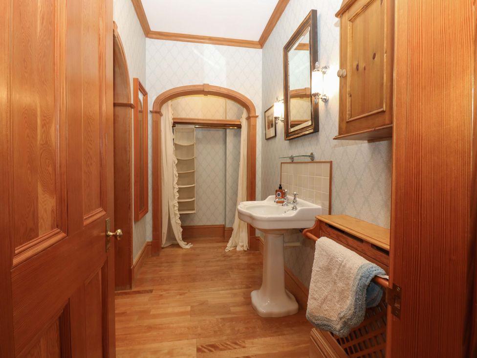 A bathroom with a sink and towel at Creag Bhalg near Braemar