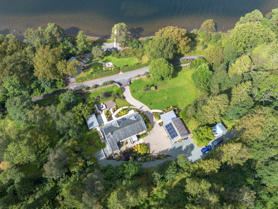 An aerial view of a property with a garden at Deer Close in Coniston