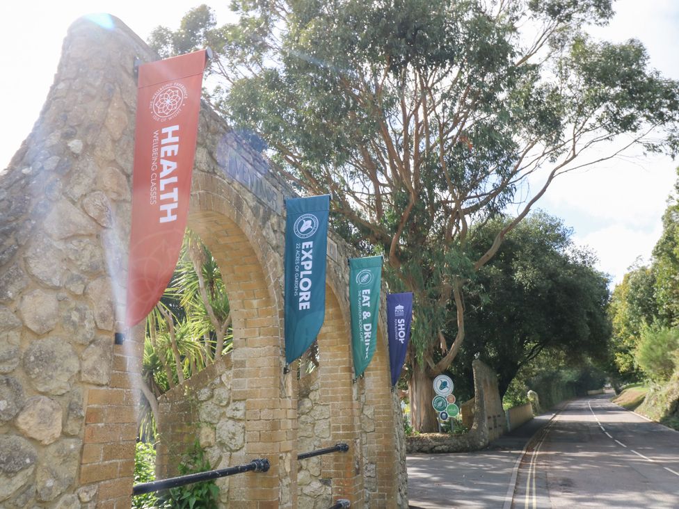An entrance with banners and stone archway at Glebe Garth Chale near Niton