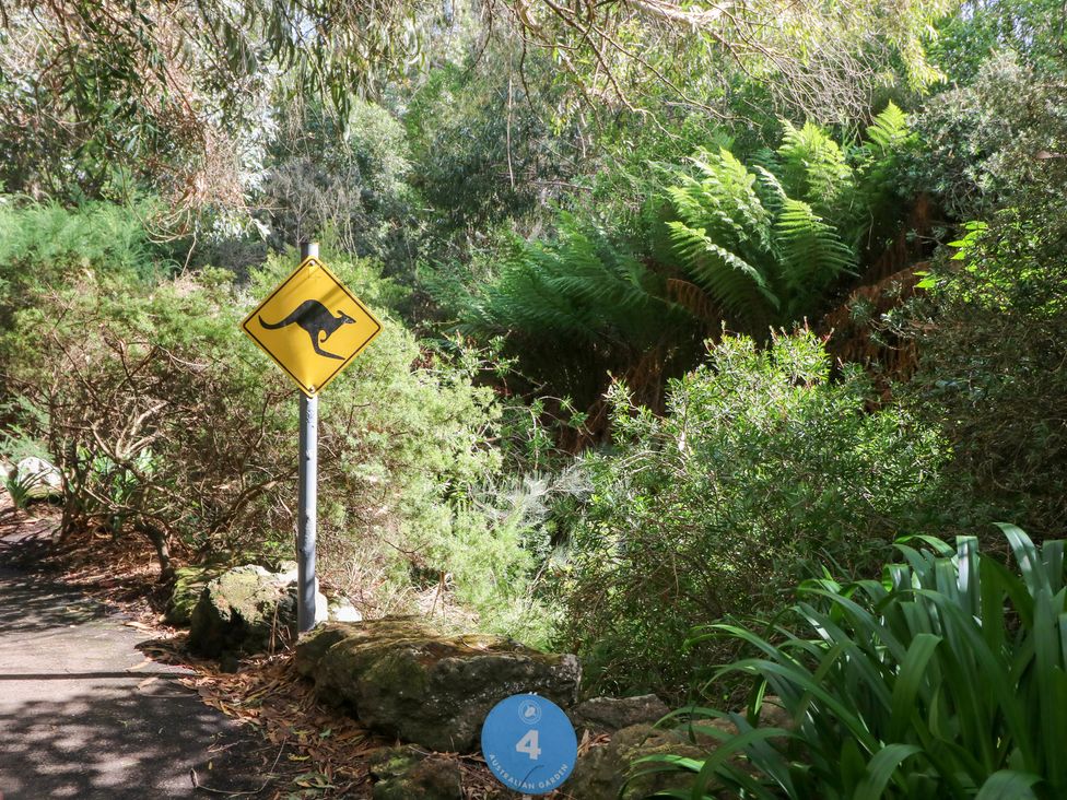 A kangaroo warning sign along a pathway at the Australian Garden