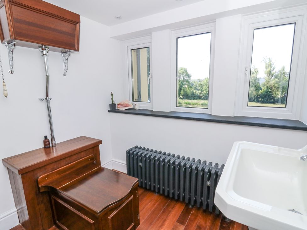 A bathroom with a toilet and sink at Glanrannell Park House in Llanwrda