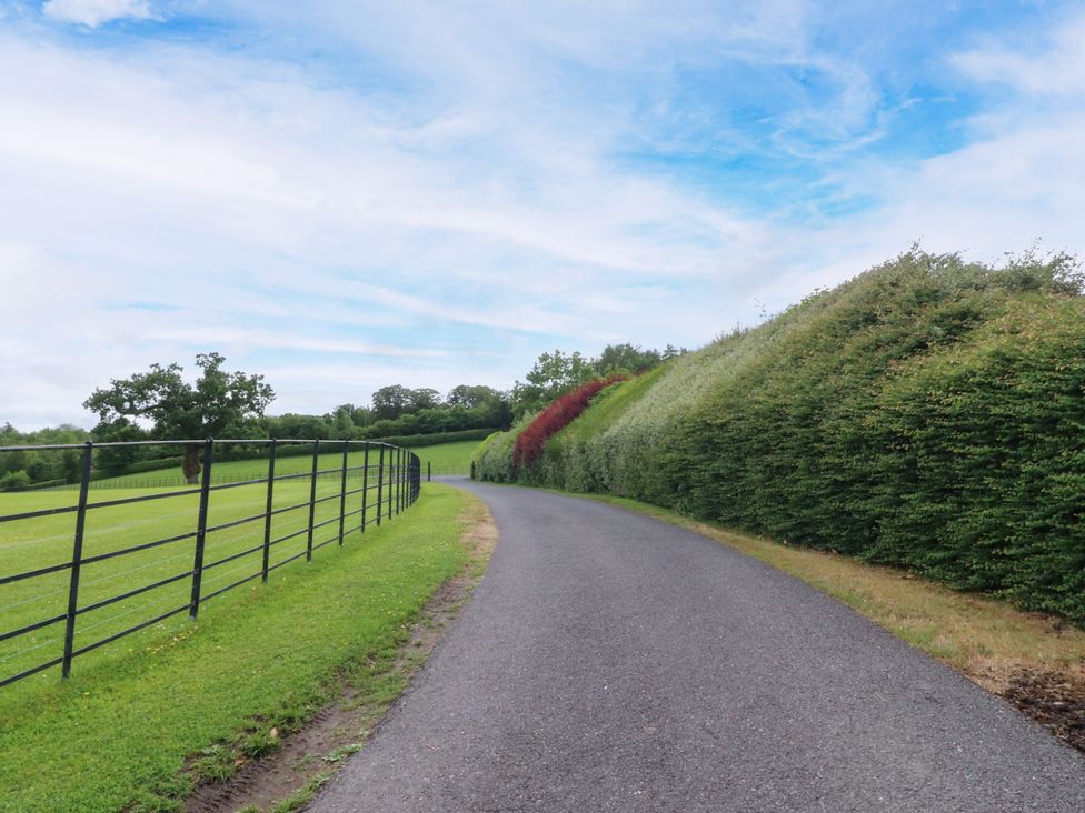 A road bordered by grass and hedge at Manor Lodge in Clitheroe