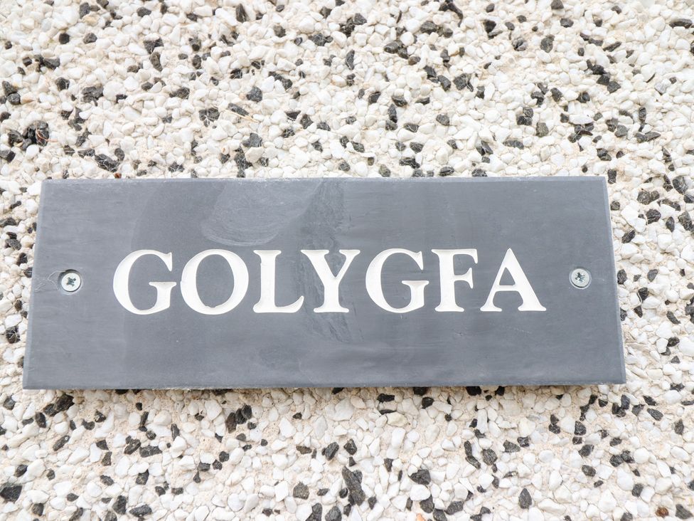 A name plaque displaying Golygfa at Golygfa, Pandy Tudur near Llanrwst