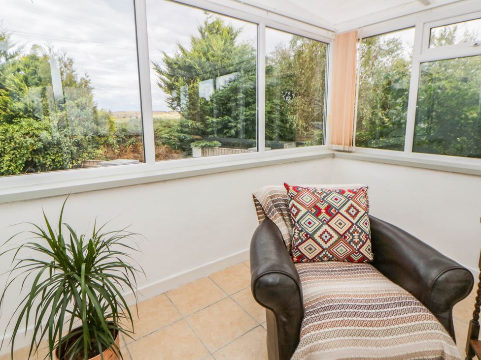 A conservatory with a chair and a plant at Llain in Cardigan