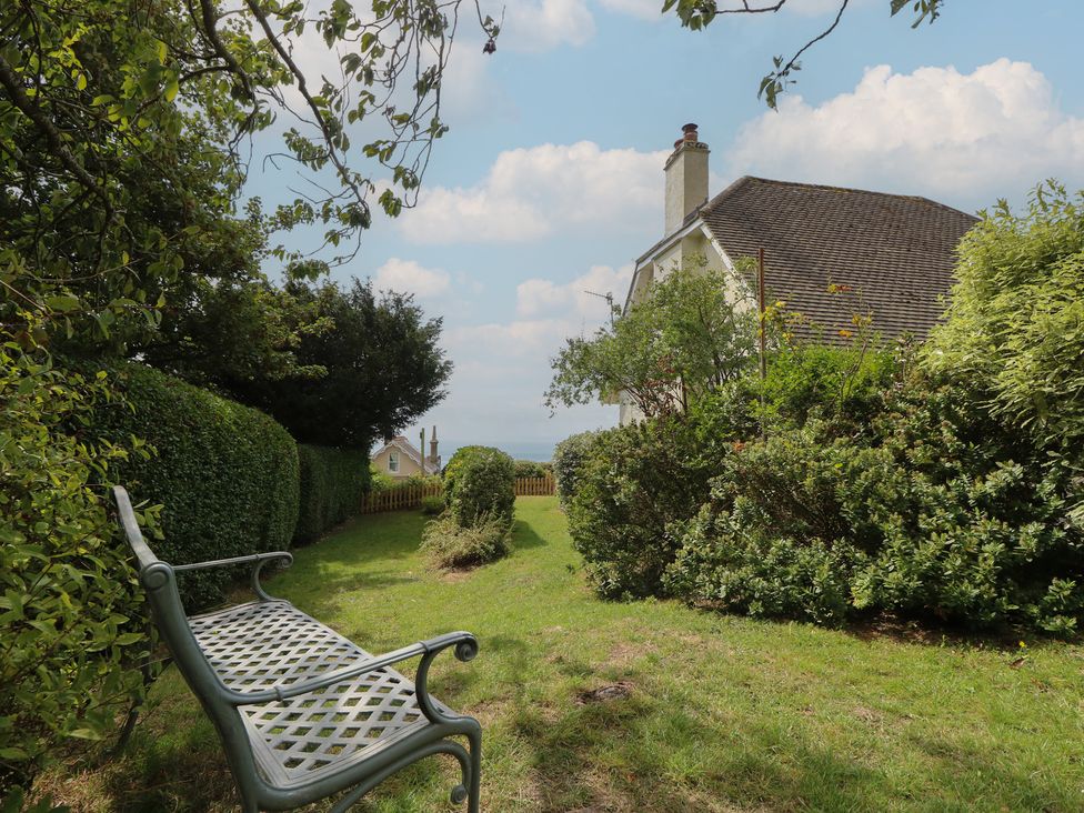 A garden with a bench and hedges at Poppy Cottage in Ventnor