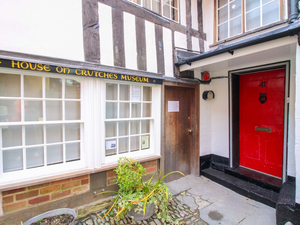 An outdoor view of the House on Crutches Museum at 41 High Street in Bishop's Castle