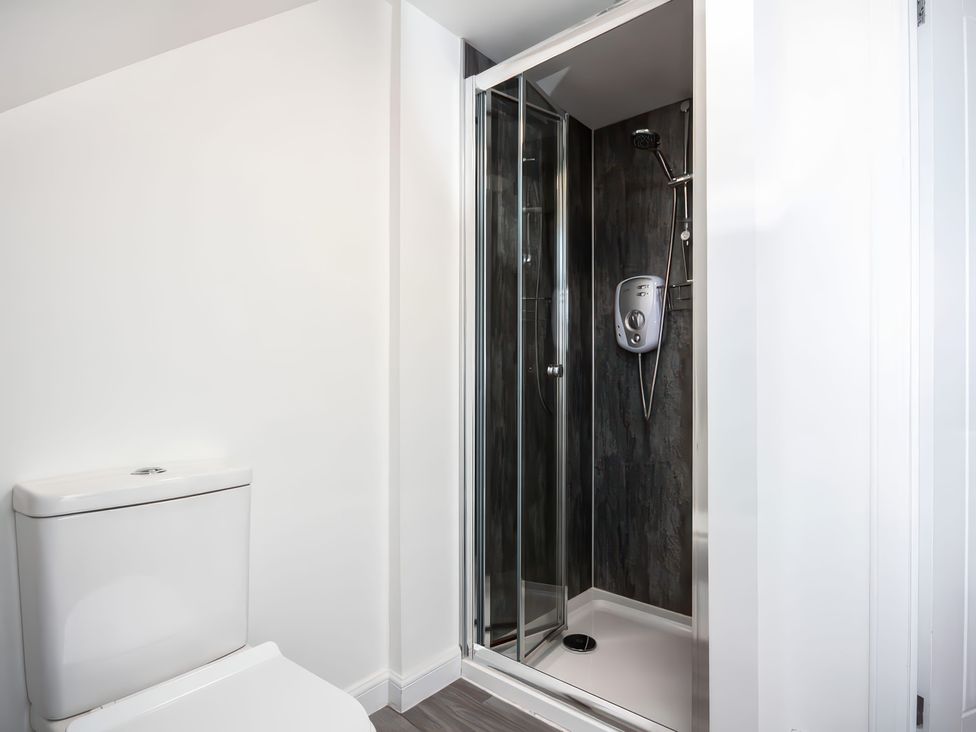 A bathroom with a shower and toilet at 4 Lower Kessock Street Inverness