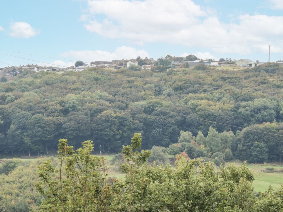 A view of trees and houses on a hillside at Ellis House, Huddersfield