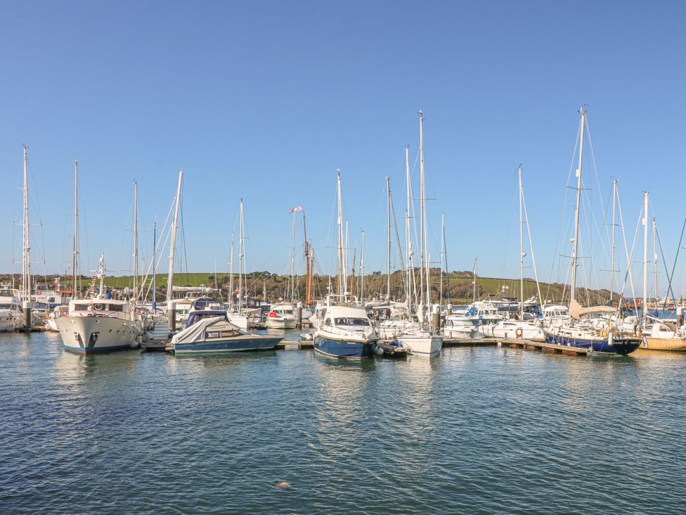 A marina with various boats docked at Tobys Quay in Falmouth