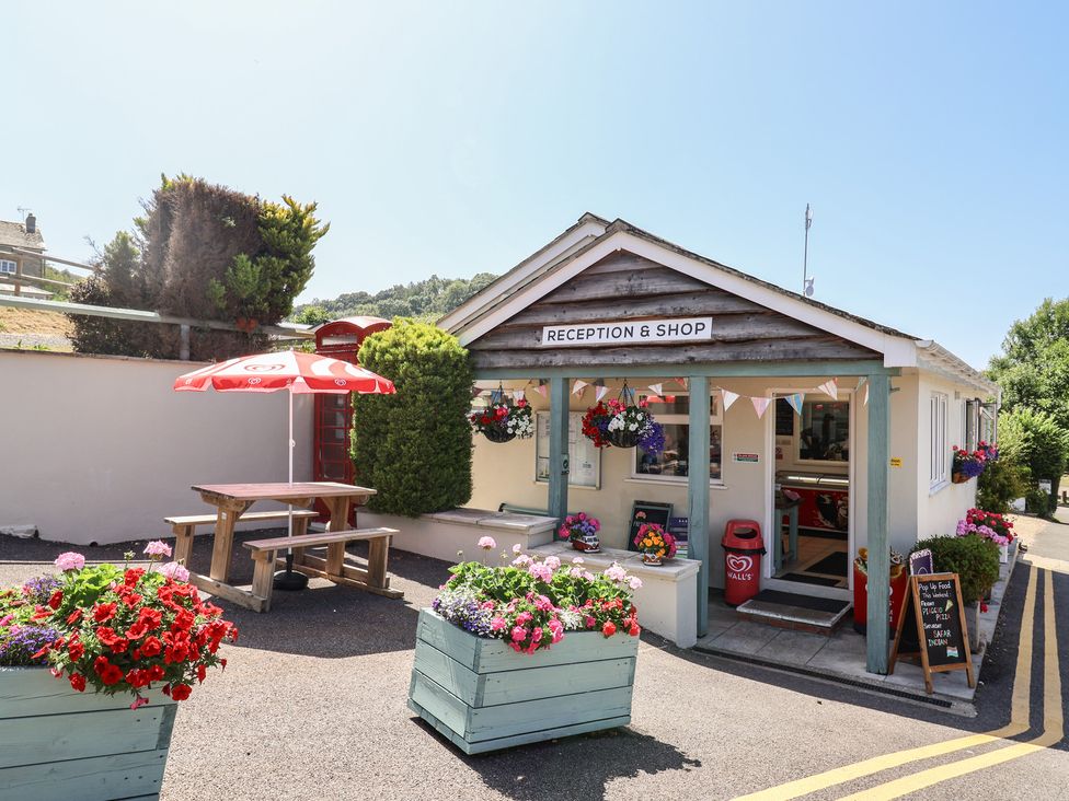 A reception and shop with flowers and seating at Willow's Leap in Uplyme
