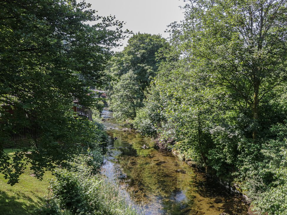 A stream surrounded by trees and grass at Wally's Folly in Limefitt Park near Troutbeck