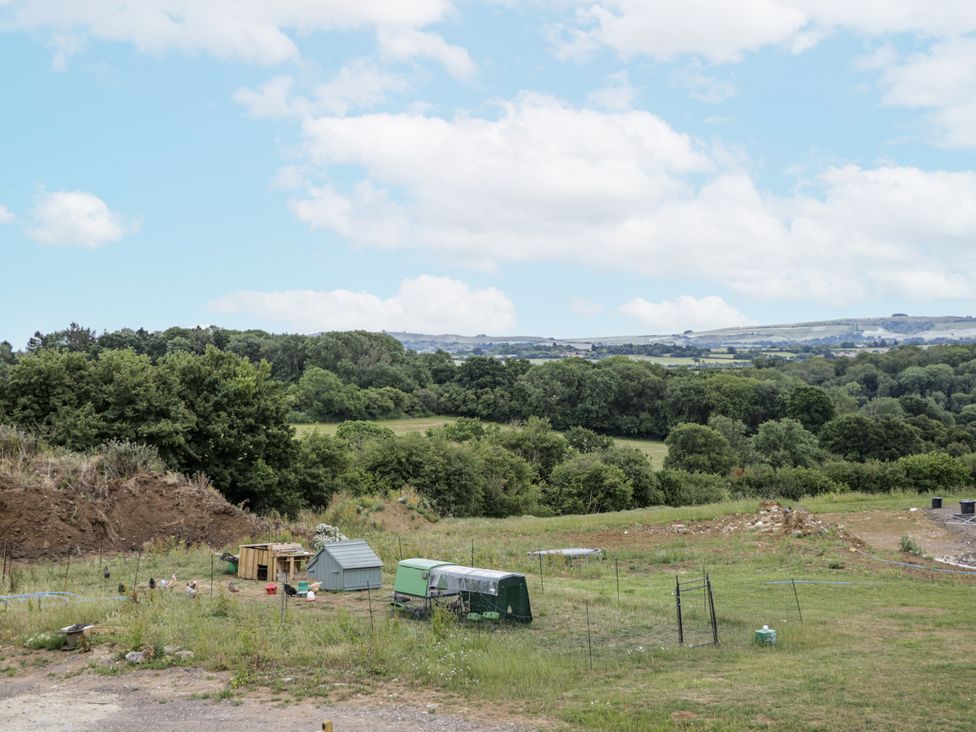 A field with trees and various sheds at Hayloft