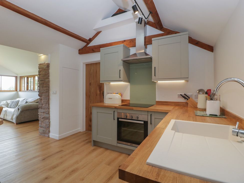 A kitchen with cabinets and counter space at Ynys Pandy near Ewyas Harold