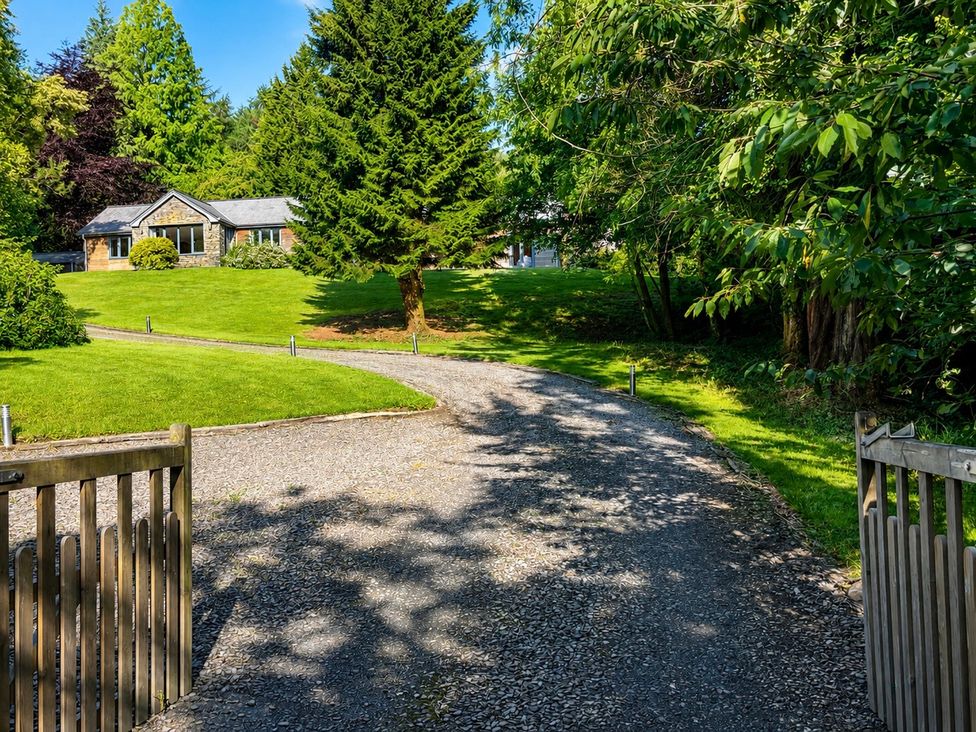 A view of a house and driveway surrounded by trees at Bracken Ground in Coniston