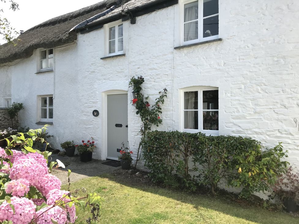 A cottage with flowers and hedges at Trevean in Crackington Haven