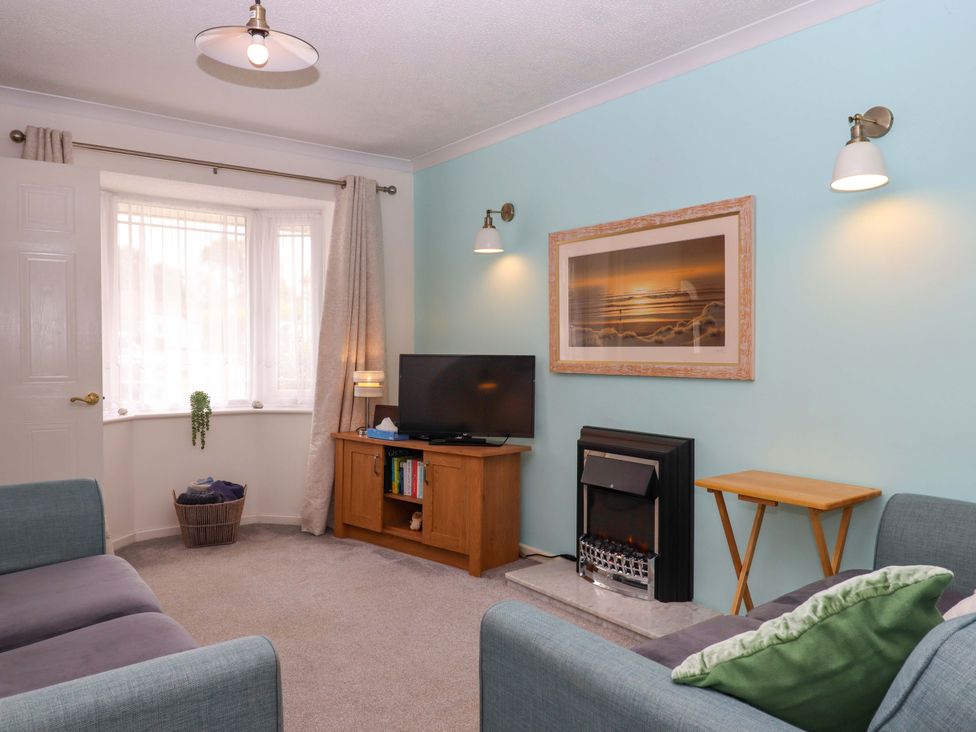 A living room with a television and a fireplace at Hedgehogs Barnstaple