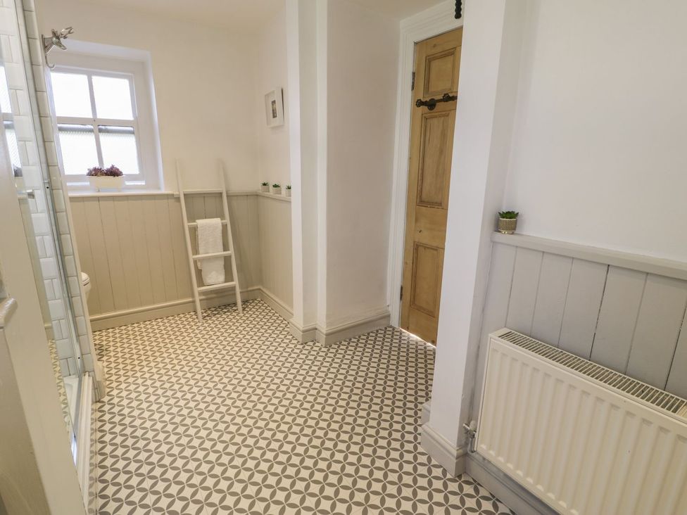 A bathroom with a shower and toilet at Bwthyn Morse in Llanfair