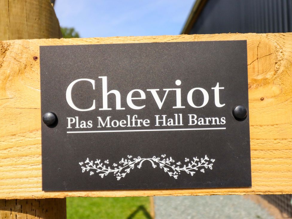 A sign displaying 'Cheviot' at Plas Moelfre Hall Barns in Oswestry