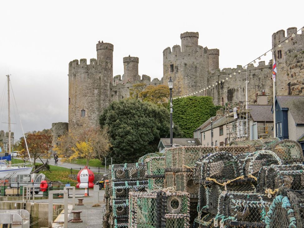 A castle with fishing traps in front at Flat 1A, Mona House in Conwy