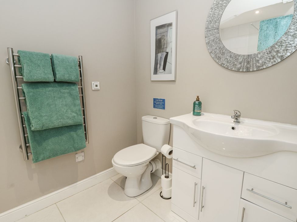 A bathroom with a toilet and sink at Little Penrhosgoch Barn Llandrindod Wells