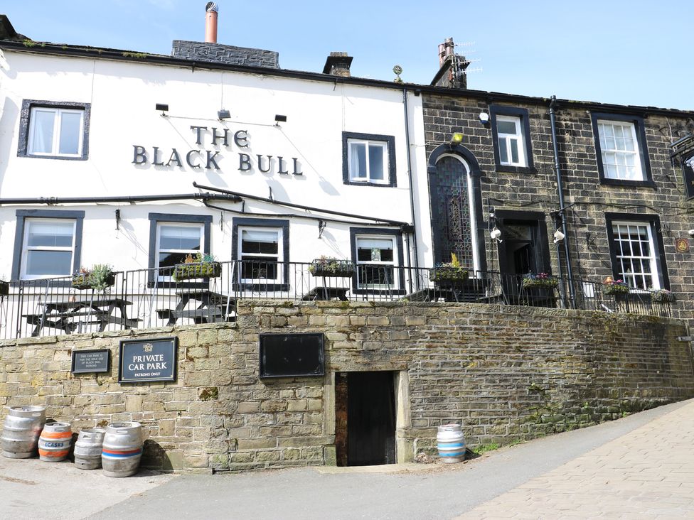 The building exterior of The Black Bull with signage in Keighley
