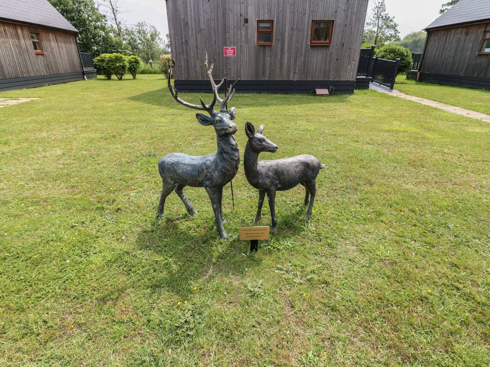 Deer sculptures in grass at James Ville Marina Lodge 22, Brigg
