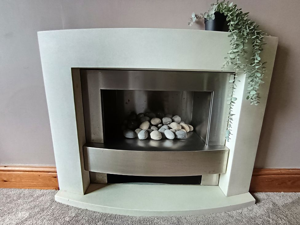 A fireplace with stones and a decorative plant at 14 Lindon Street