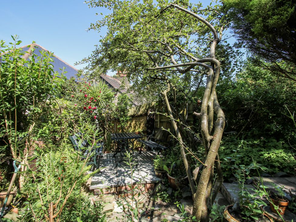 A garden with a tree and seating area at 157 Watling Street South Church Stretton