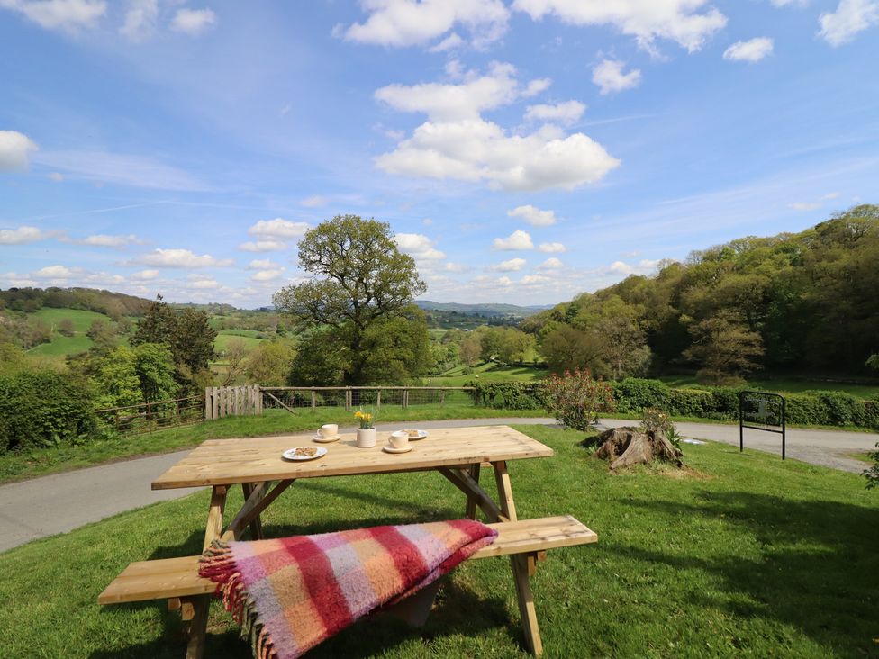 A picnic table with cups and plates at Upper Pandy Farm Berriew near Welshpool