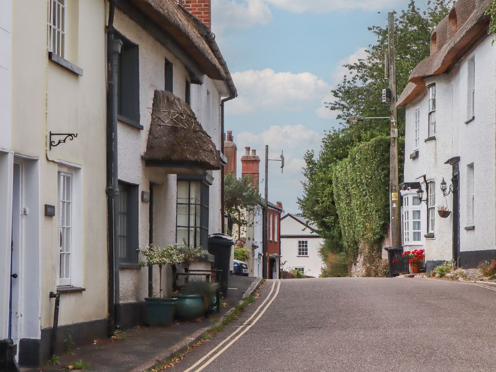 A street with thatched roof houses at Jams in Lympstone