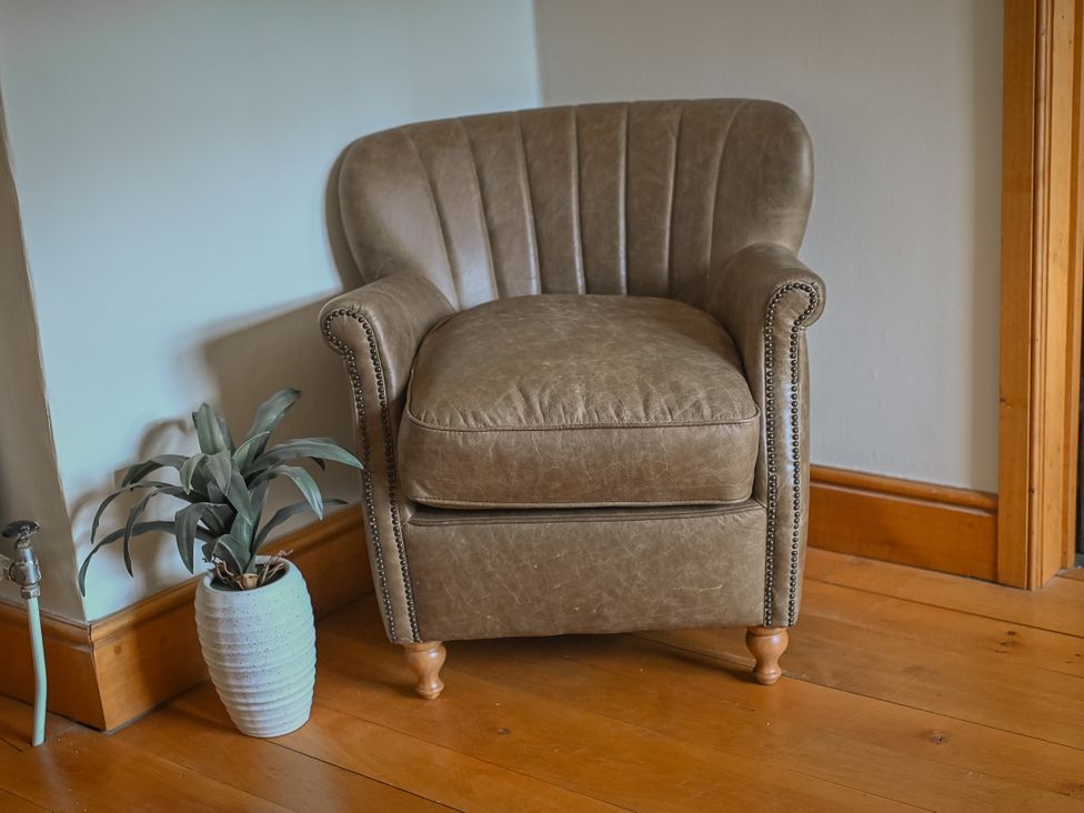 An armchair and a plant in a living room at Stud Farm House Bleddfa near Knighton