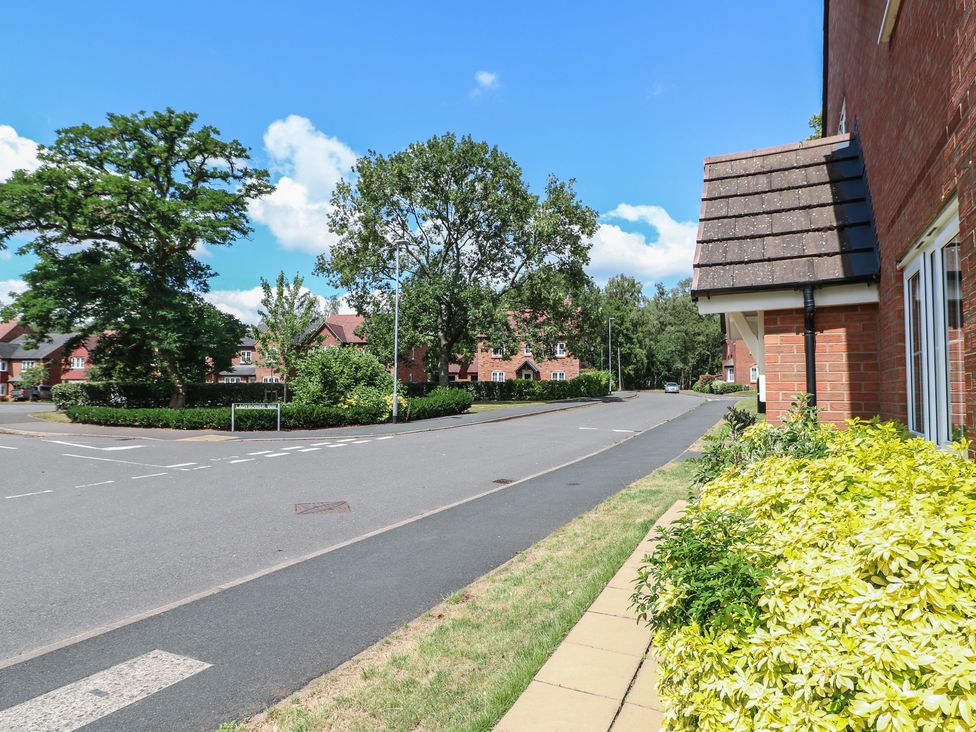 A street view with trees and houses at 7 Yarnfield Parkway