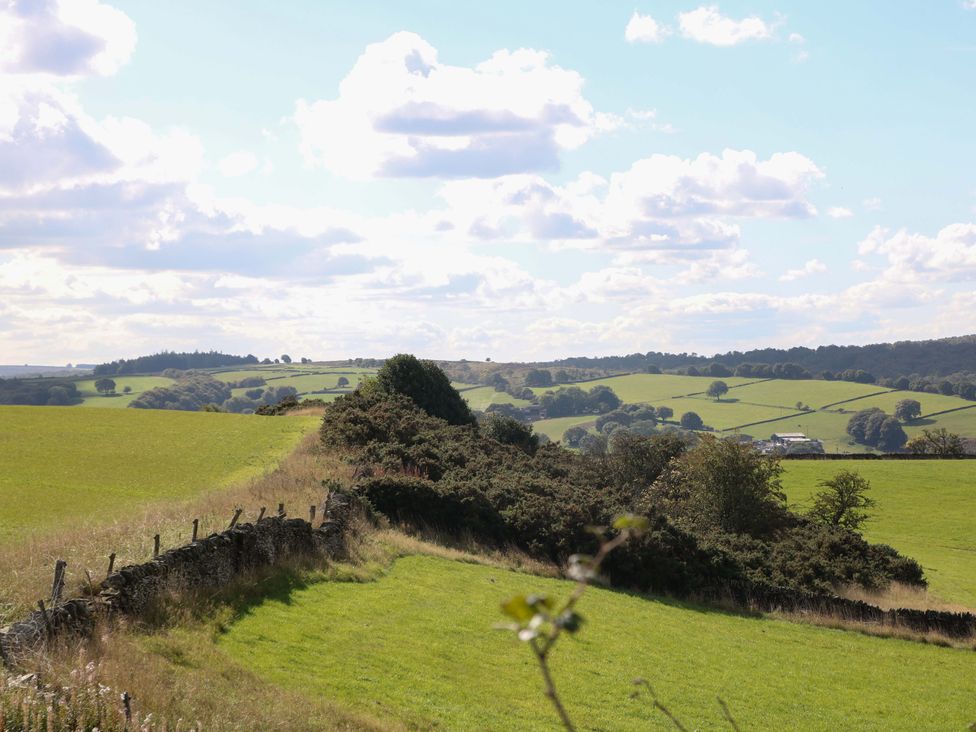 A scenic landscape with fields and trees at Highgate house in Holmesfield near Dronfield