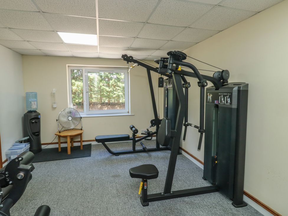 A gym with workout equipment and a fan at Sycamore in Newton Abbot