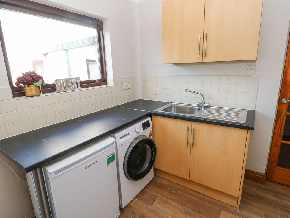 A utility room with a washing machine and sink at Tig Bhan in Narberth