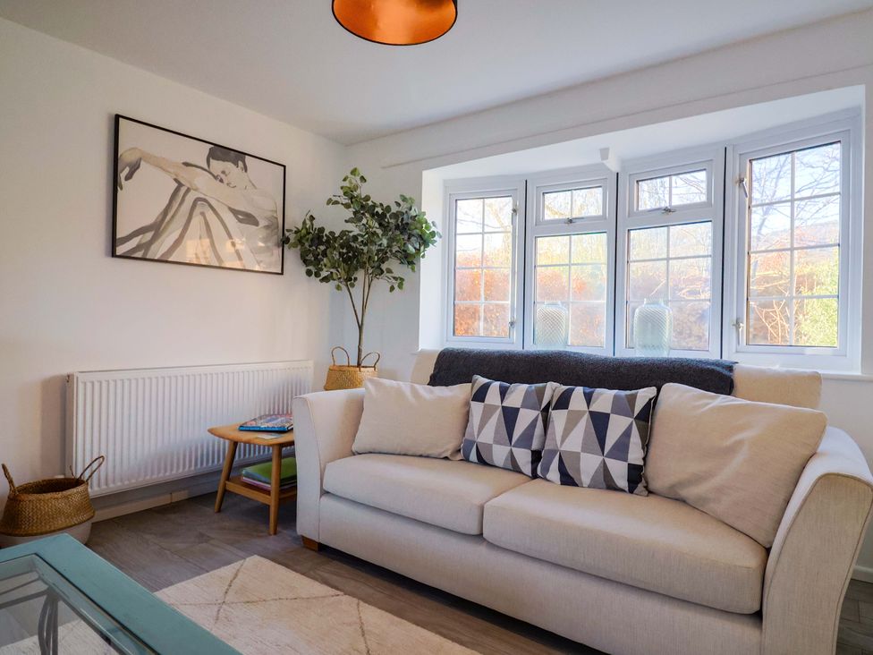 A living room with a sofa and plant at Oakwood in Chideock