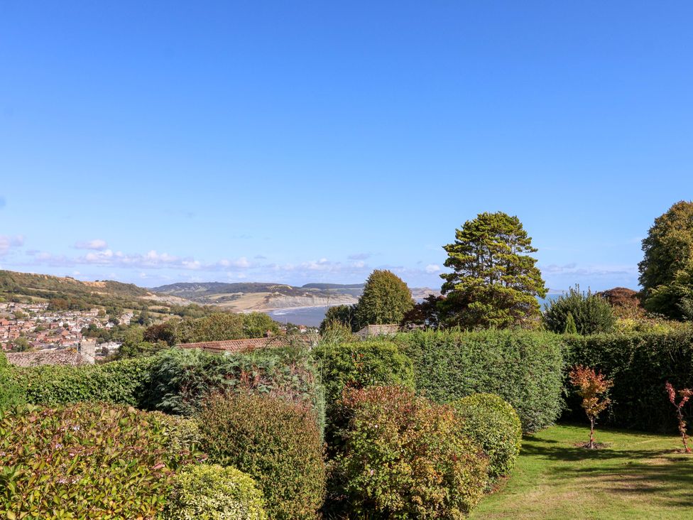 A view of houses and trees in a garden at Hawksdown Lyme Regis