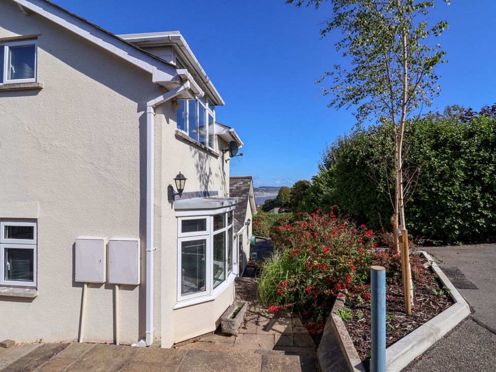 An exterior view of a house with a pathway and plants at Hawksdown Lyme Regis
