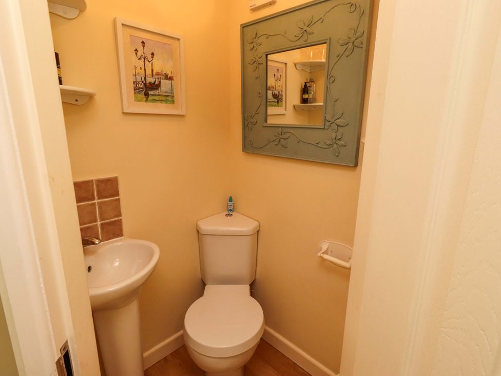 A bathroom with a toilet and hand basin at Rose Briar Cottage Morpeth