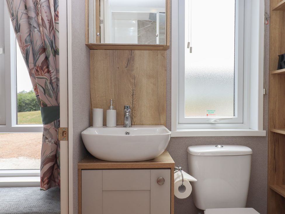 A bathroom with a sink and toilet at Maple Lodge Teigngrace near Kingsteignton