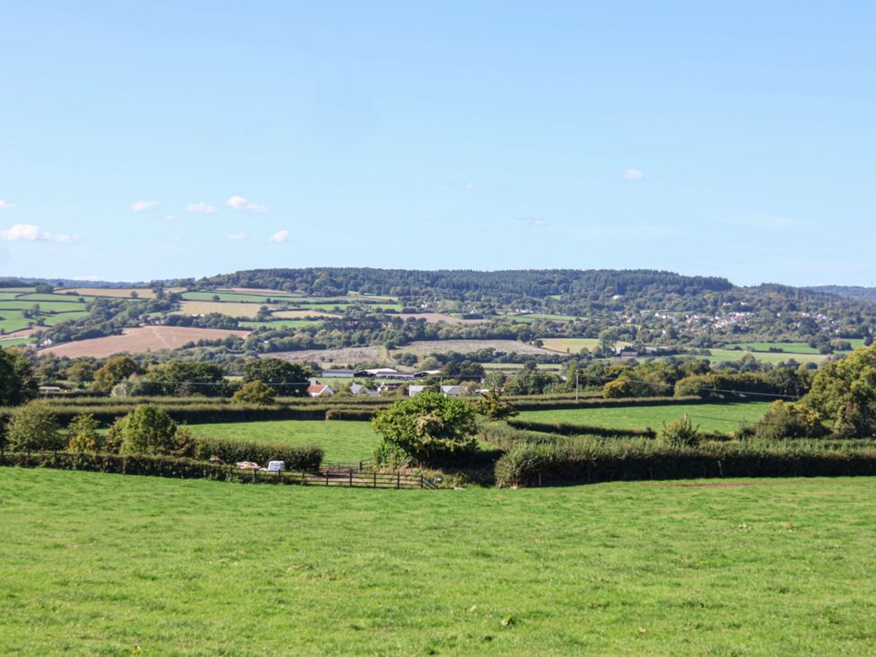 A landscape view with fields and trees at The Sundowner in Wyke Nr. Axminster