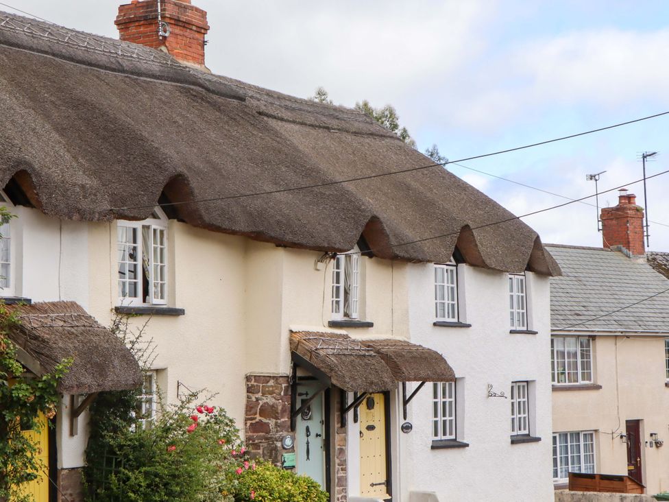 A house with a thatched roof and garden at Cosy Nook in South Molton