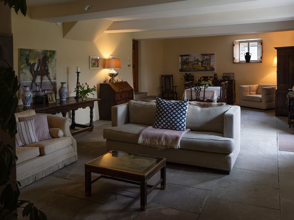 A living room with sofas and a coffee table at North Cottage in Myddfai near Llandovery