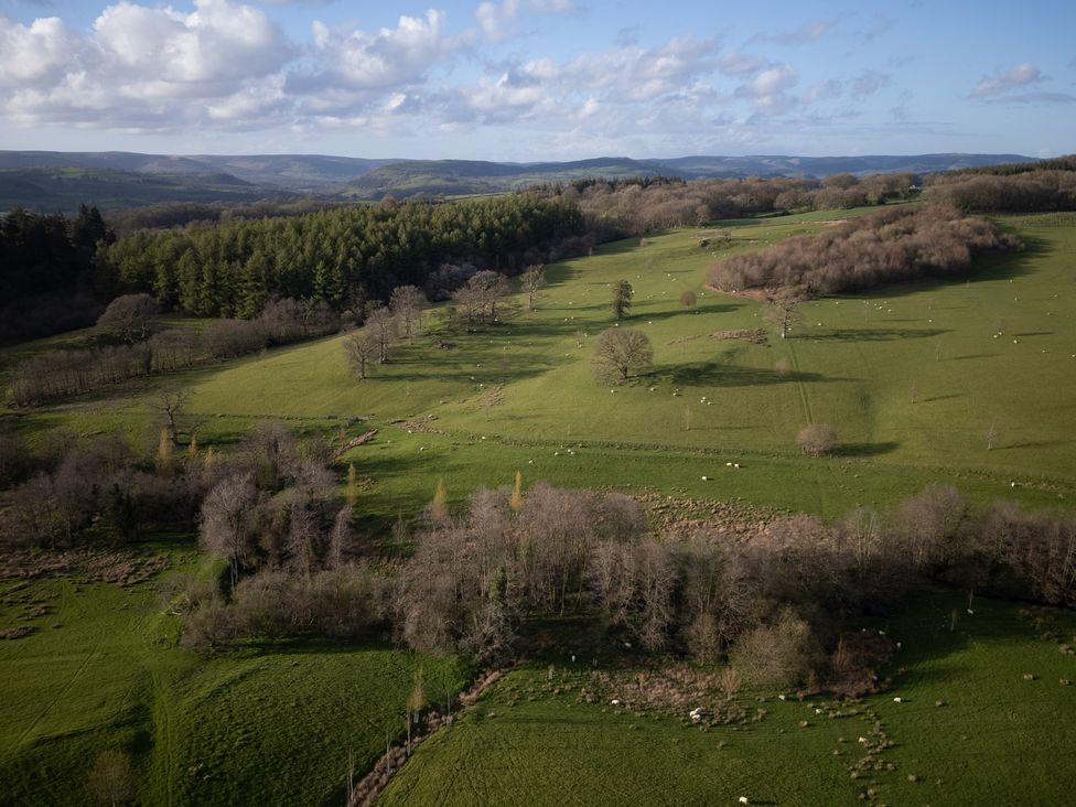 A landscape with fields and trees in Myddfai near Llandovery