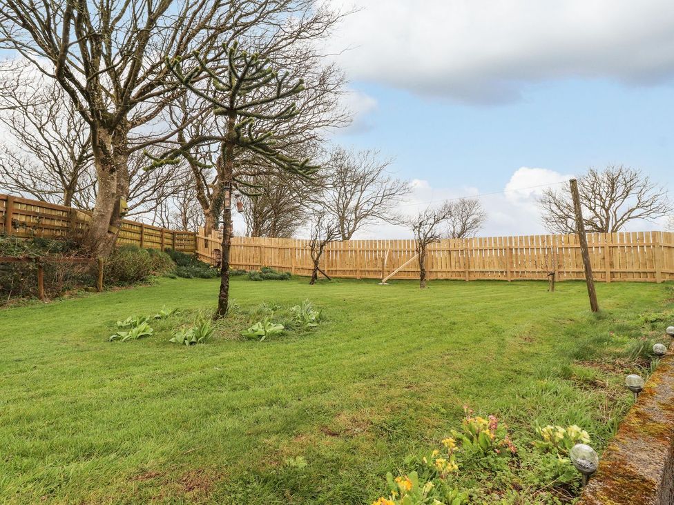 A garden with grass and trees at Clawddcam in Mathry