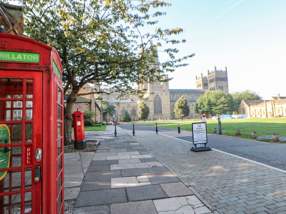 A street scene with a telephone box and post box at St Ronans in Bishop Auckland