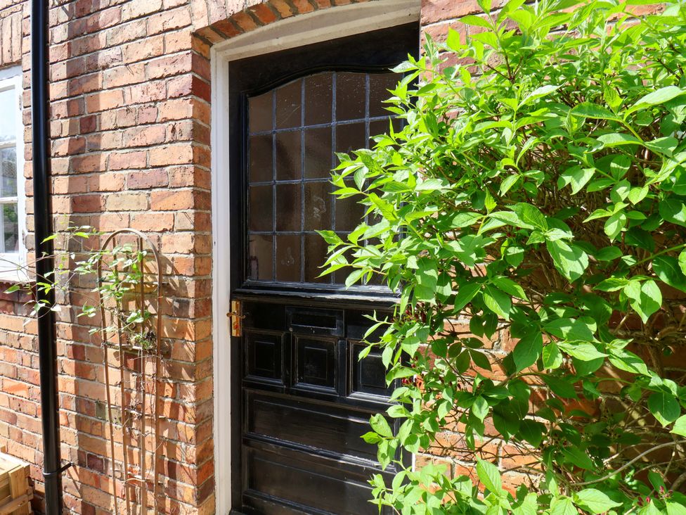 An entrance with a black door and greenery at 16 High Street