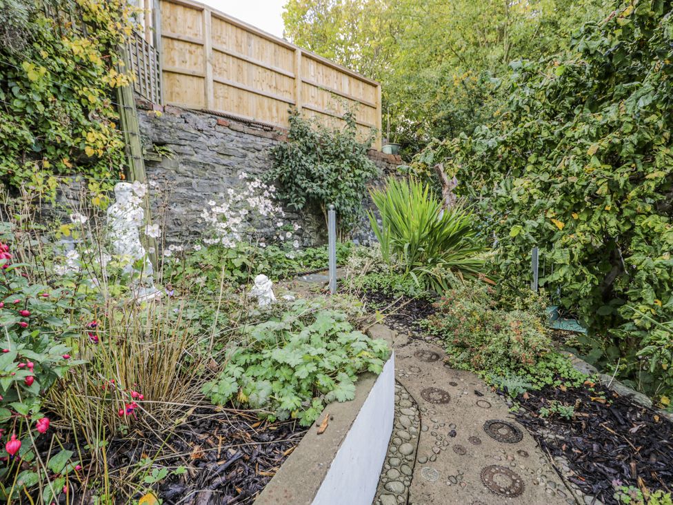 A garden with plants and a stone wall at Bryn Dwr in Llangollen